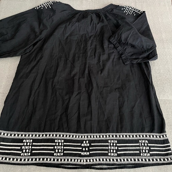 [L]Banana Republic WMN Linen Blend Tunic Blouse Black / White Embroidery NWOT - Picture 9 of 10